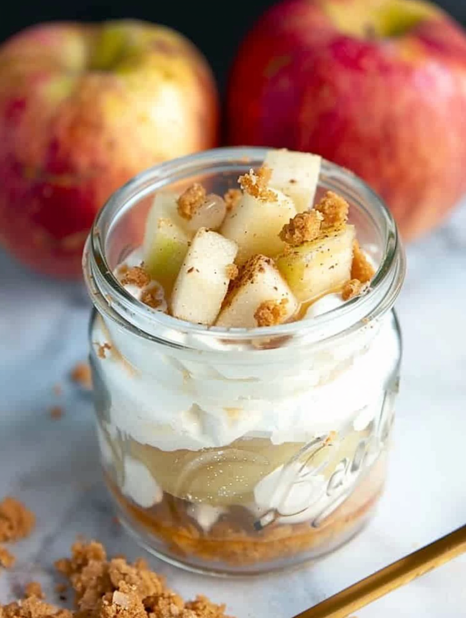 Sautéed apples in pan and jar assembly