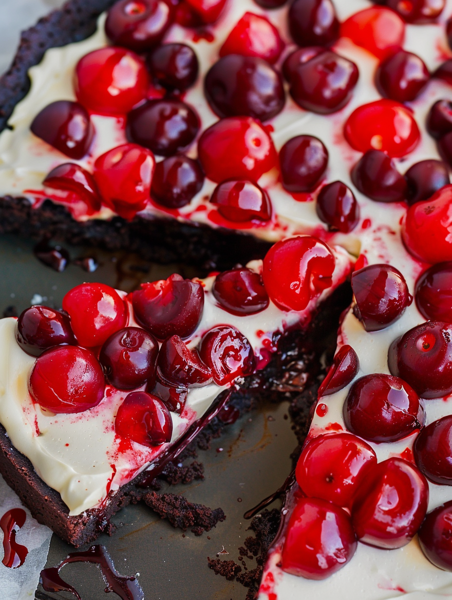 Chocolate Cherry Brownie Dessert Pizza