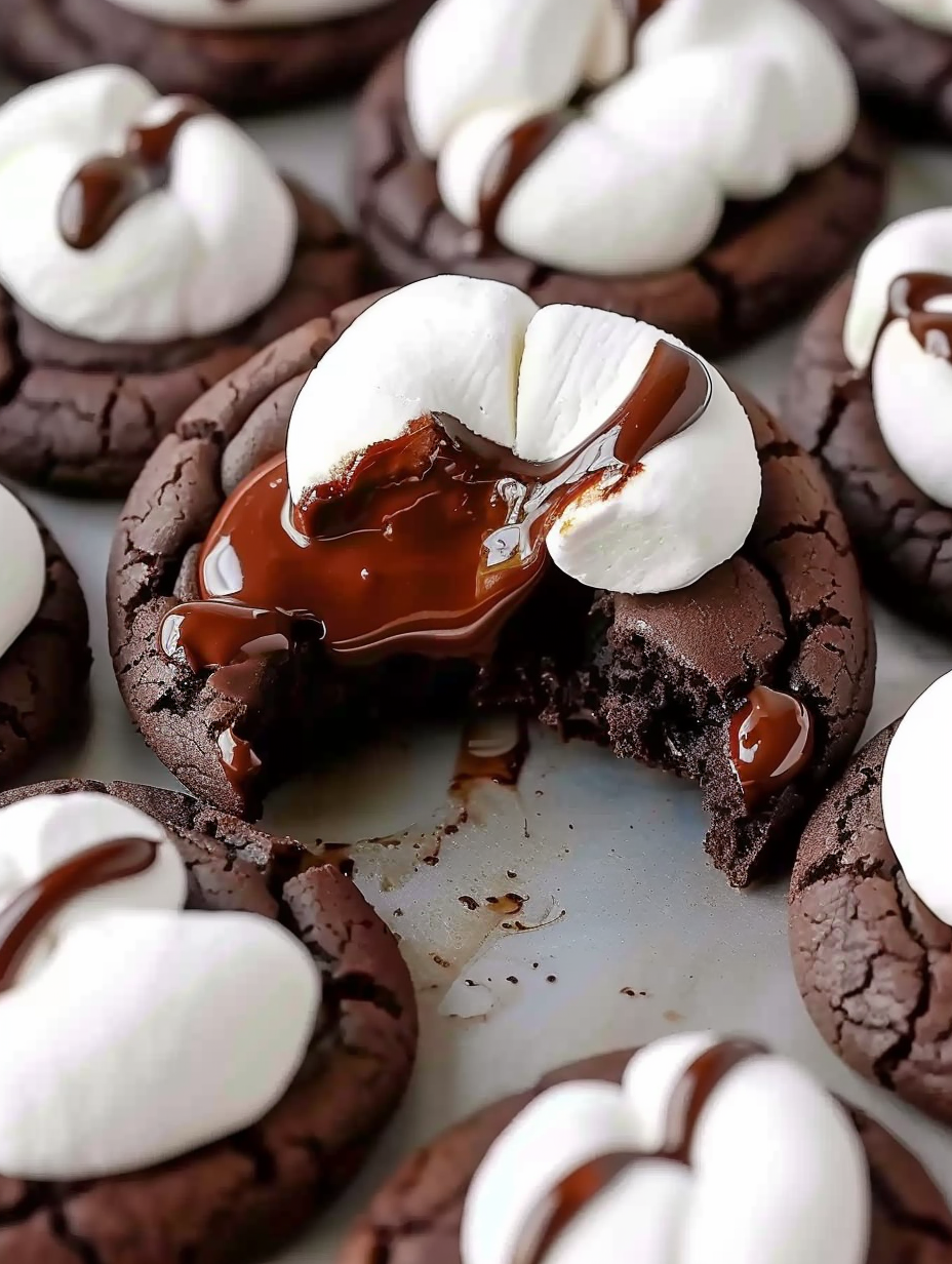 Cookies cooling on a wire rack with gooey marshmallows