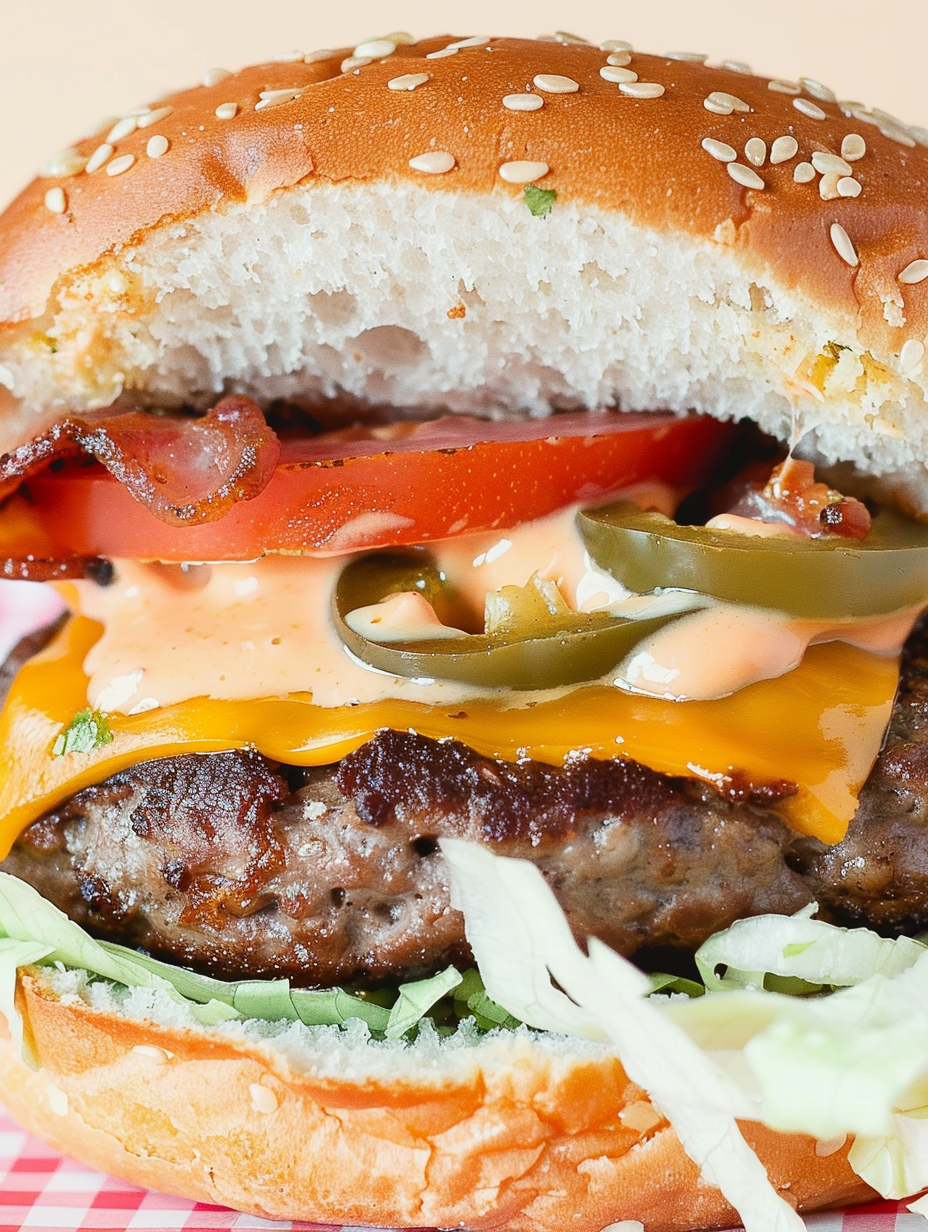 Two stuffed cheeseburgers with jalapeño and bacon