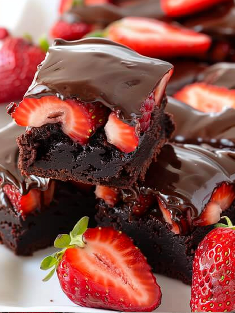 Chocolate covered strawberry brownies in an 8x8 pan