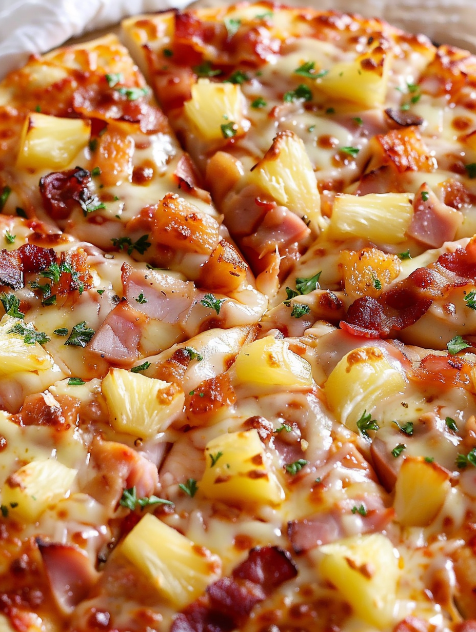 Classic Hawaiian Pizza with Garlic Butter Parmesan Crust