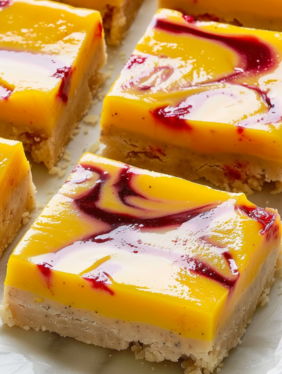 Mango Bars with Raspberry Swirl