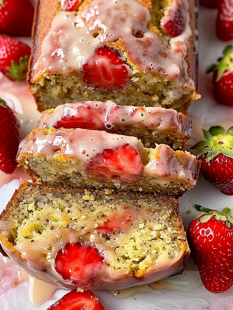 Freshly baked strawberry banana loaf cooling on a rack