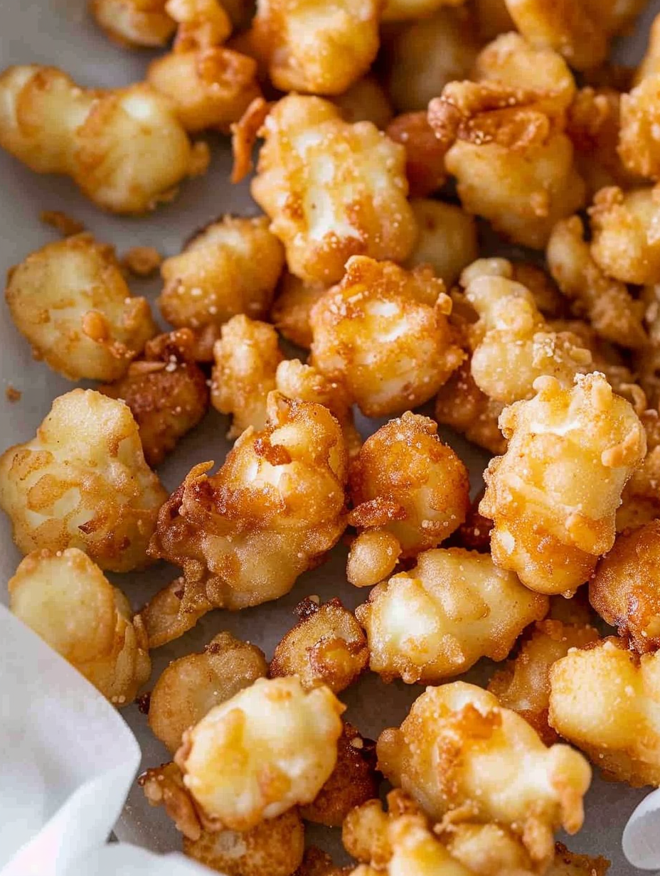 Close-up of golden fried cheese curd
