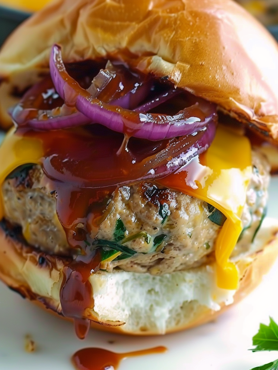 Double Cheddar Stuffed BBQ Turkey Burgers