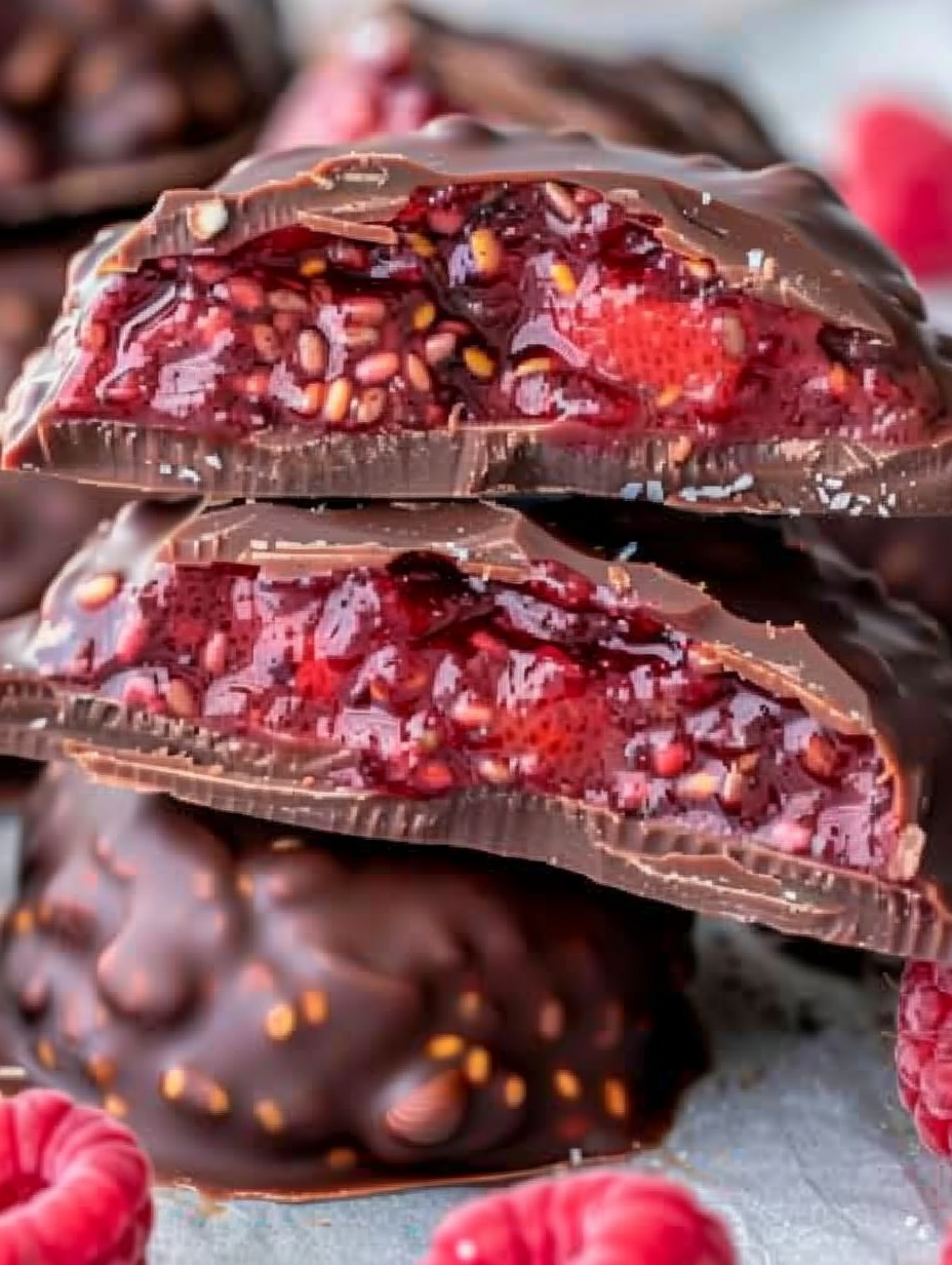 Raspberry jam clusters on parchment ready to freeze
