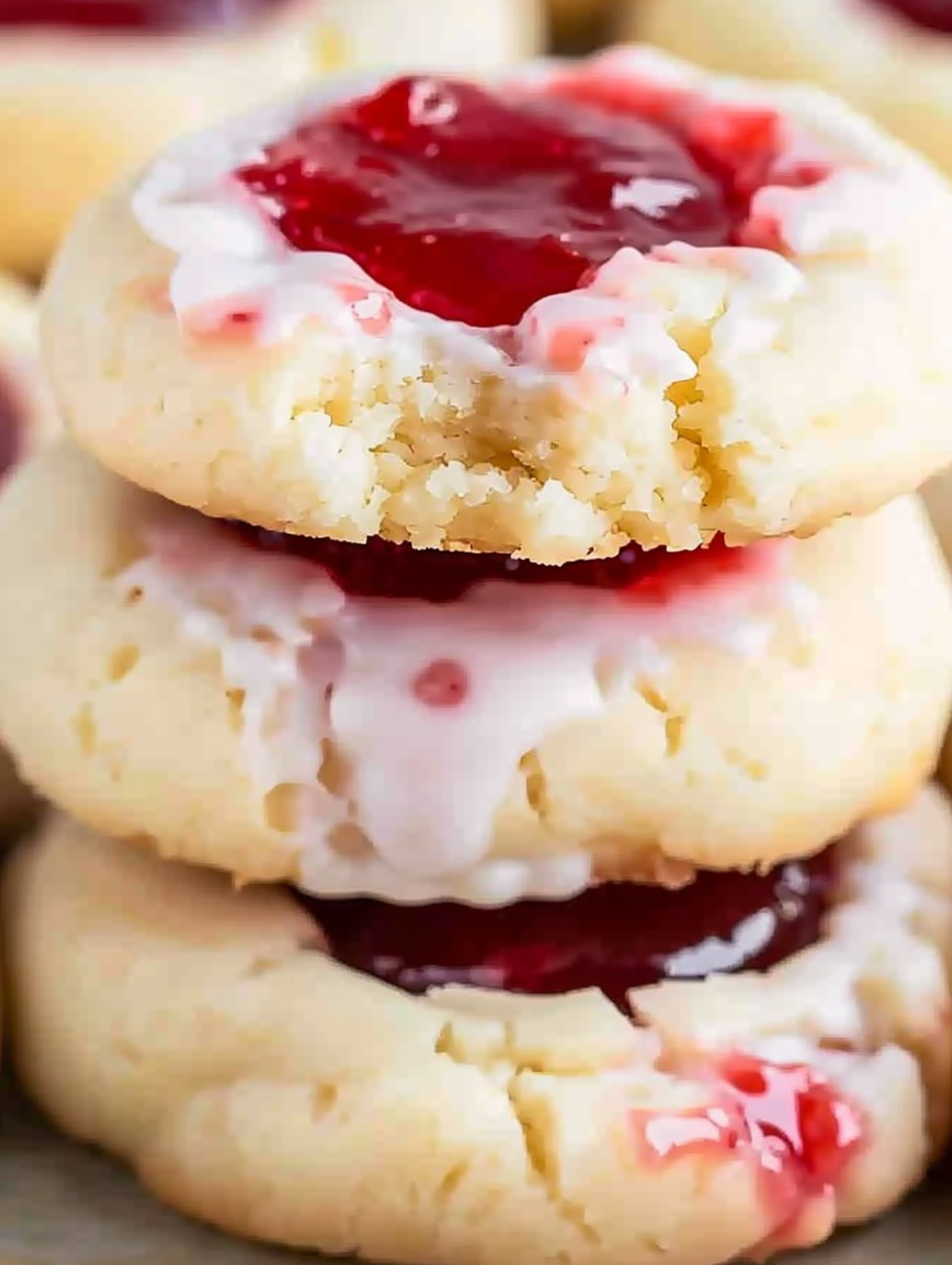 Glazed Strawberry Thumbprint Cookies