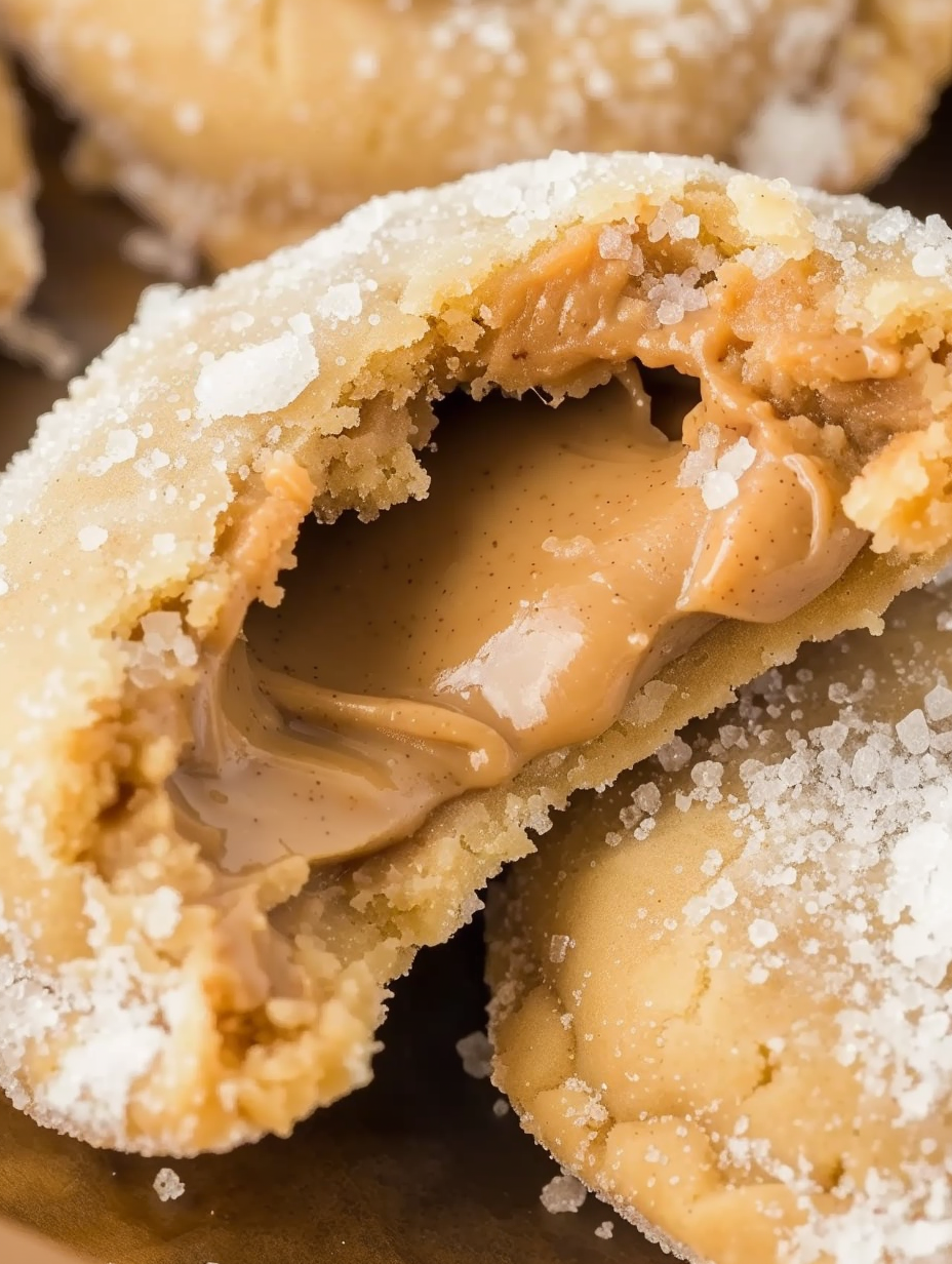 Tray of peanut butter lava cookies with golden edges