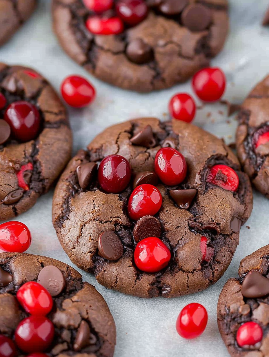 Tray of freshly baked Black Forest cookies