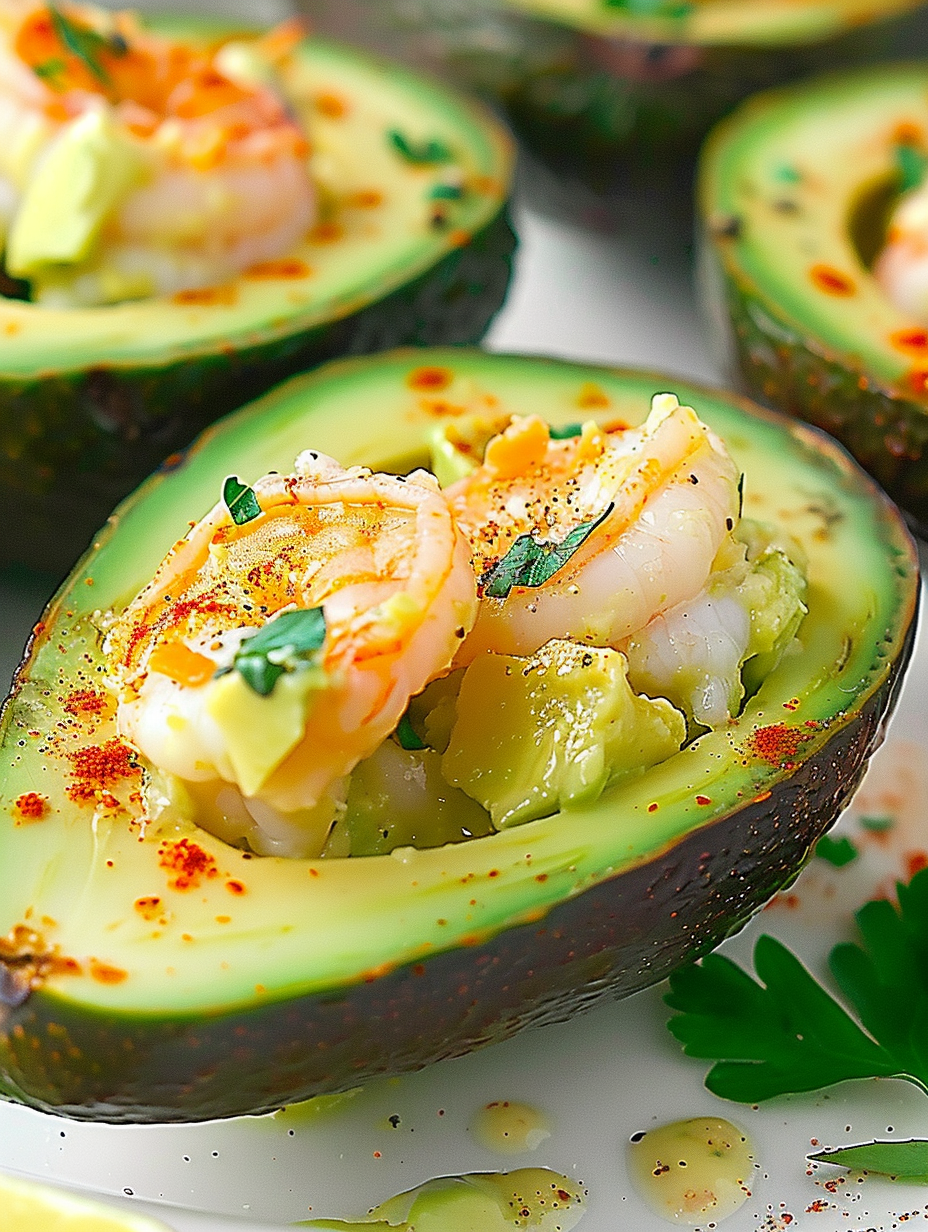 Halved avocados ready for stuffing