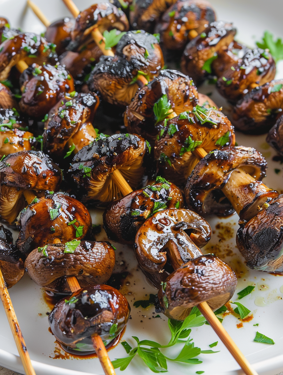 Balsamic Garlic Grilled Mushroom Skewers