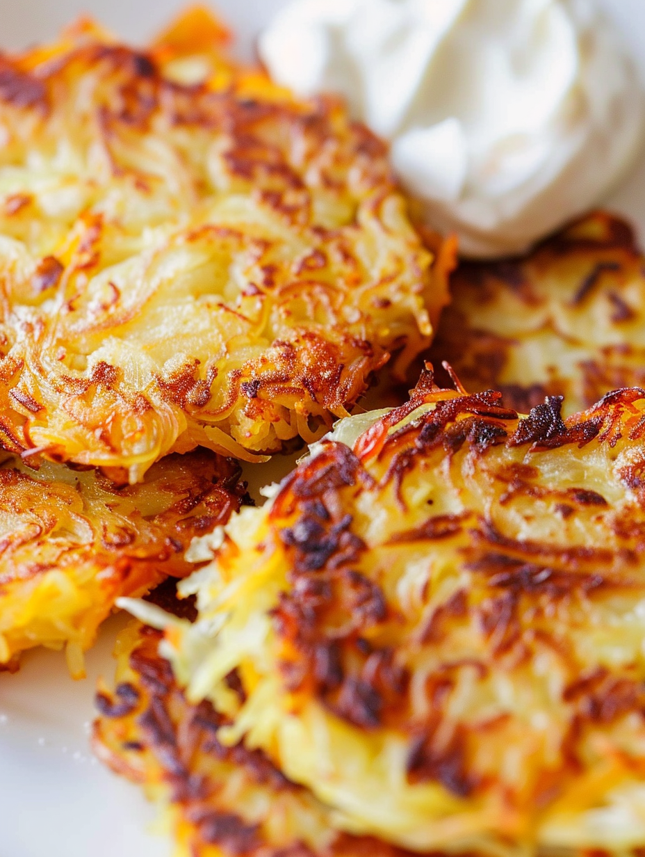 Spaghetti squash hash browns cooking in a skillet