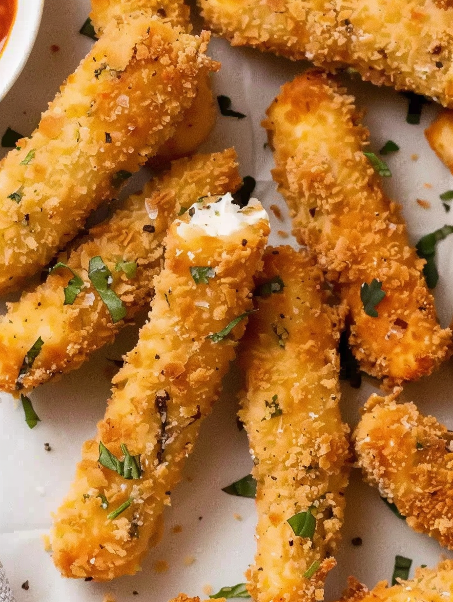 Breaded vegan mozzarella sticks frying golden in oil