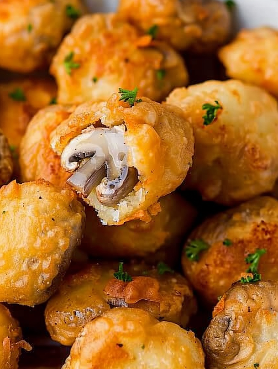Close up of fried mushroom with parsley