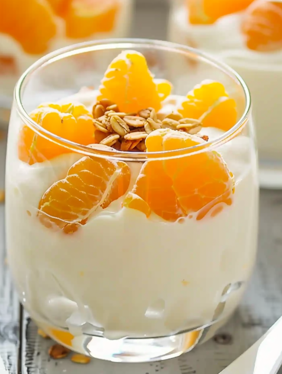 Layered orange cream dessert in glasses