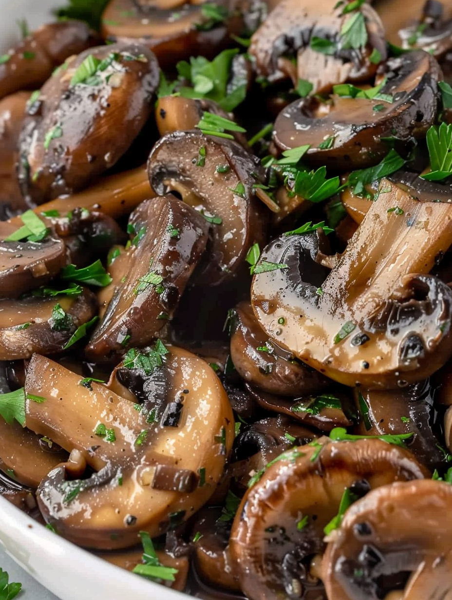 Sautéed mushrooms sizzling in a skillet