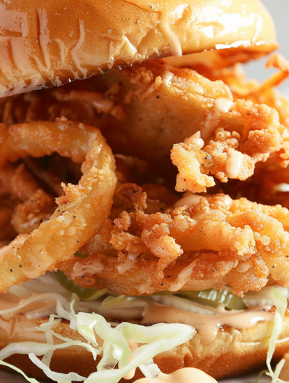 Golden crispy onion strings cooling on a rack