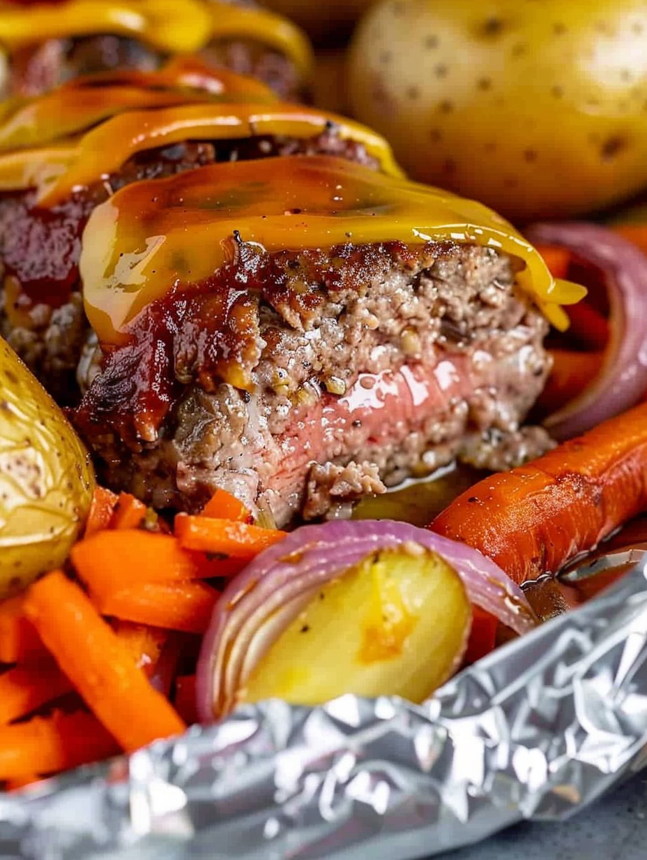 Burger hobo packet with melted cheese