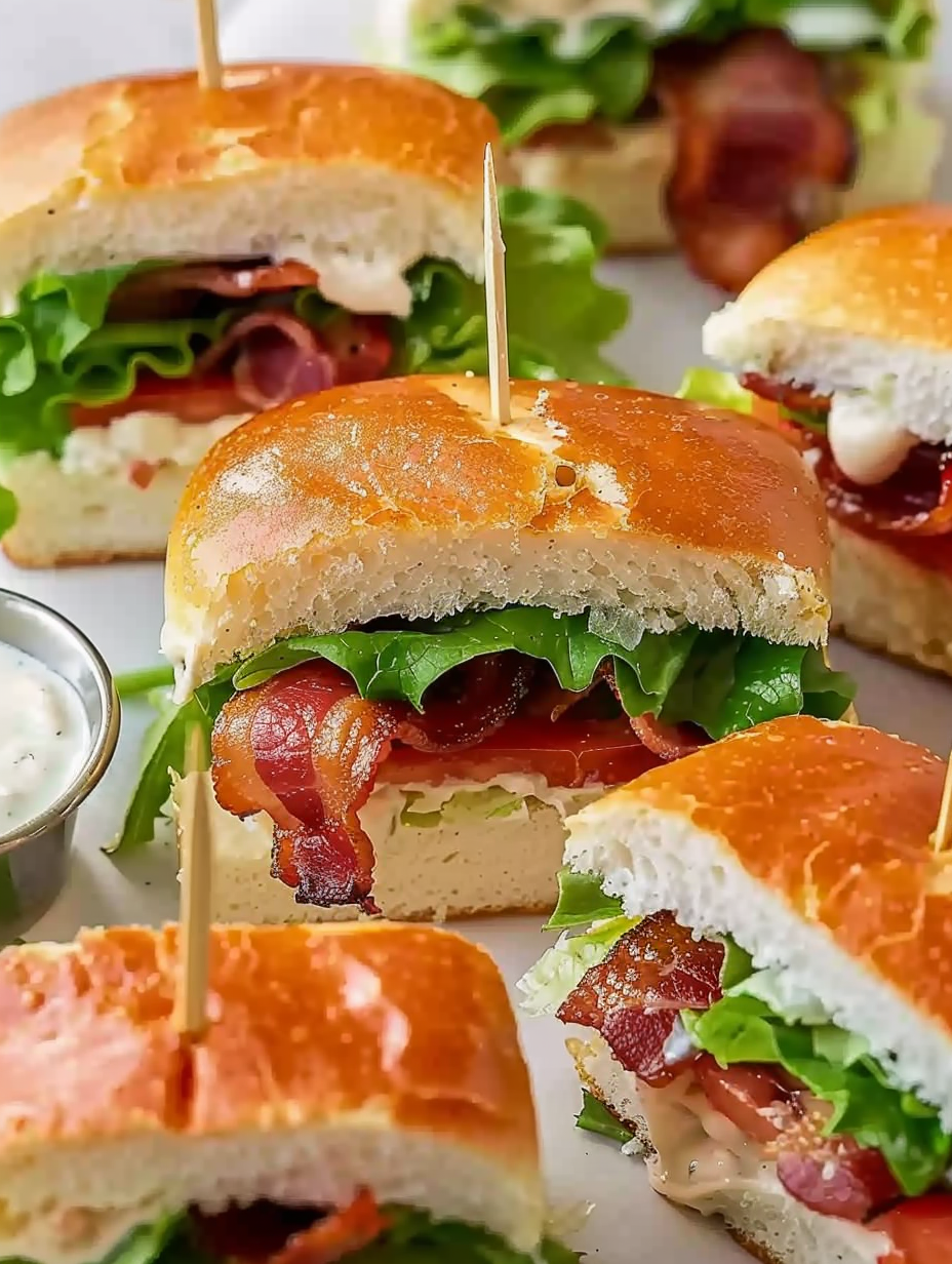 Soft Hawaiian roll BLT sliders on a tray