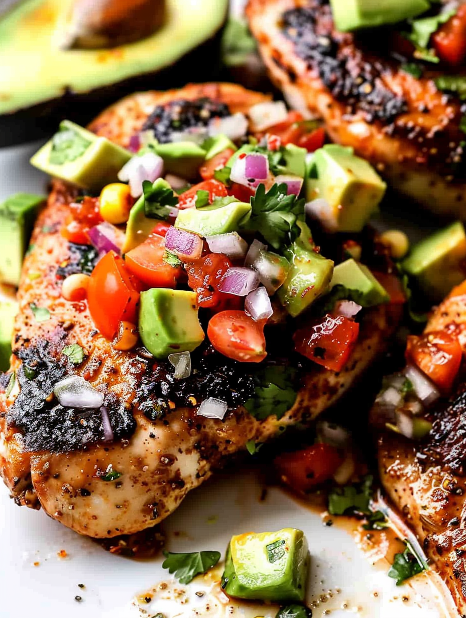 Fiesta Lime Chicken plated with avocado salsa