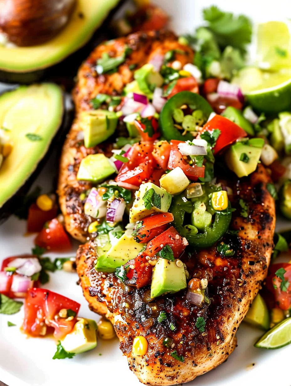 Avocado salsa close up with corn and tomatoes