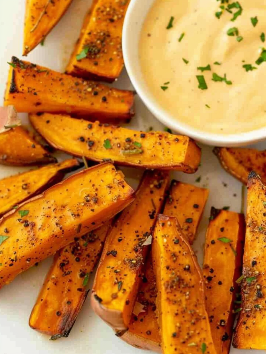 Sweet potato wedges served with spicy honey mustard