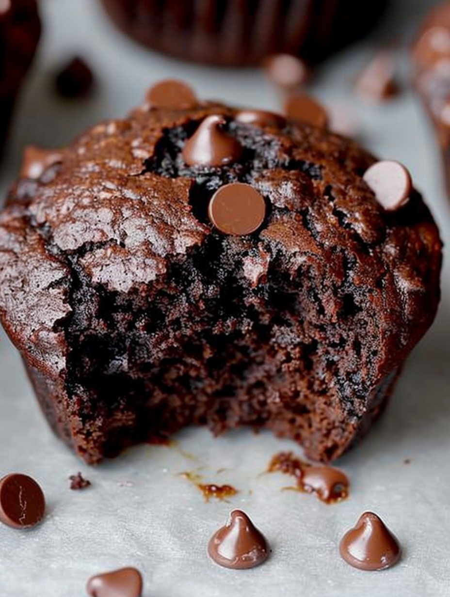 Freshly baked vegan chocolate muffins on a cooling rack