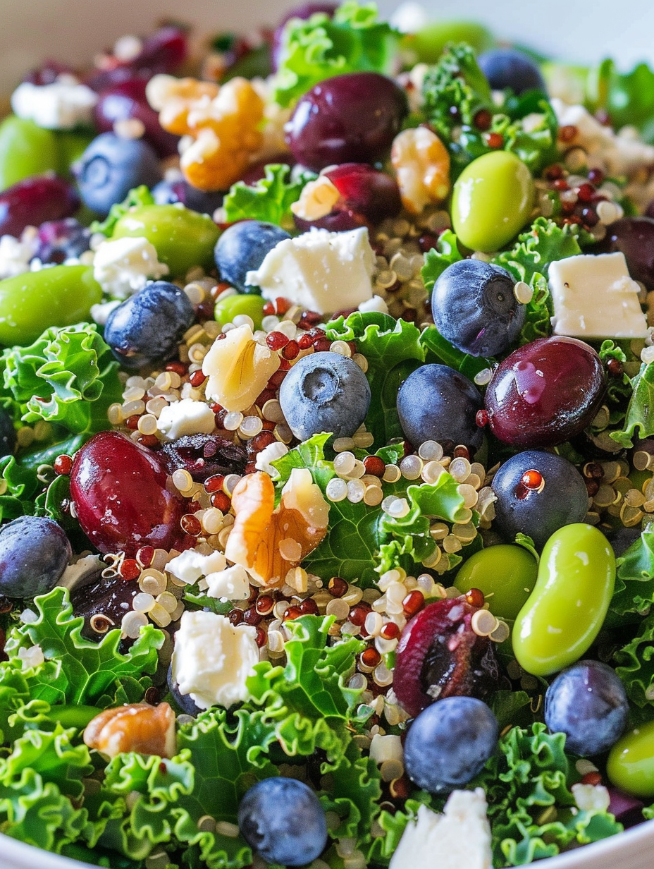 Colorful Twelve Superfoods Salad in a bowl with dressing