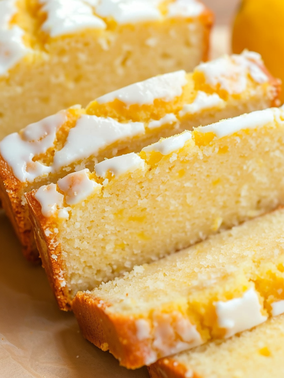 Sliced keto lemon bread on a plate