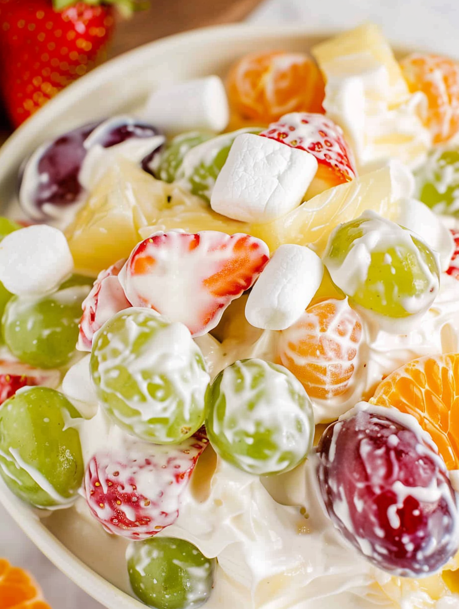 Close-up of mixed fruit and marshmallows