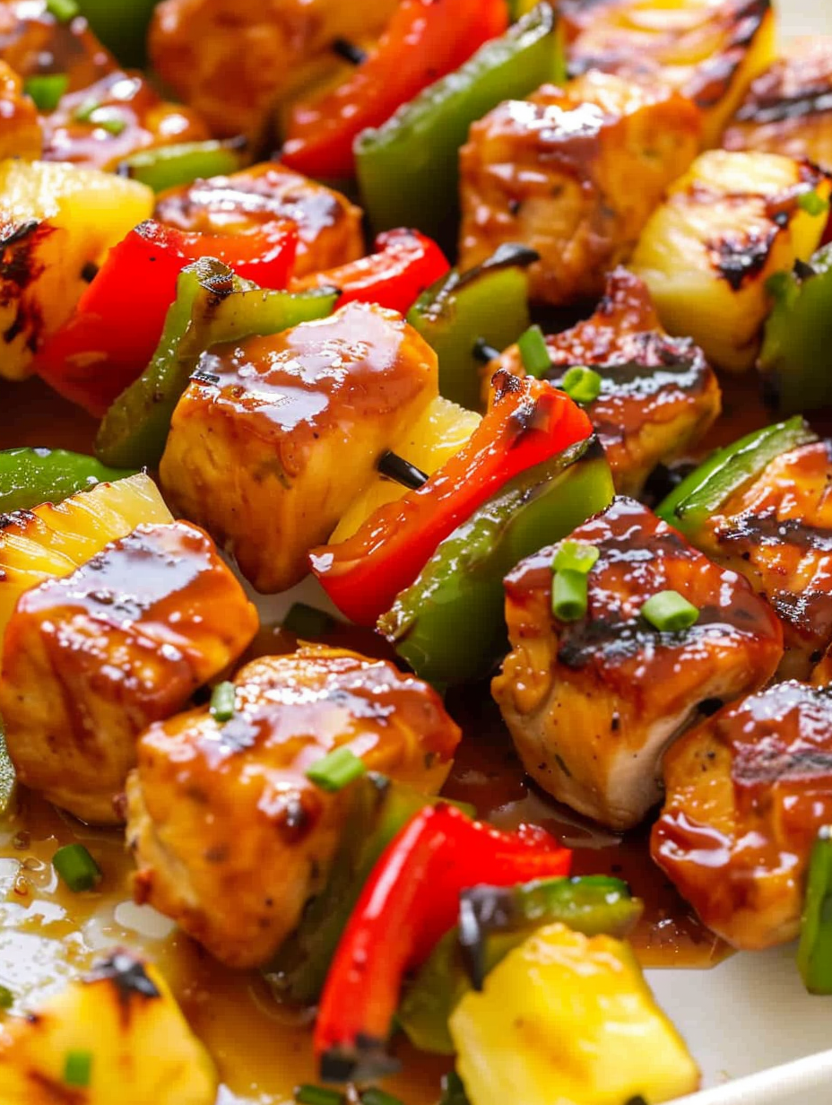 Teriyaki chicken pineapple kabobs on the grill