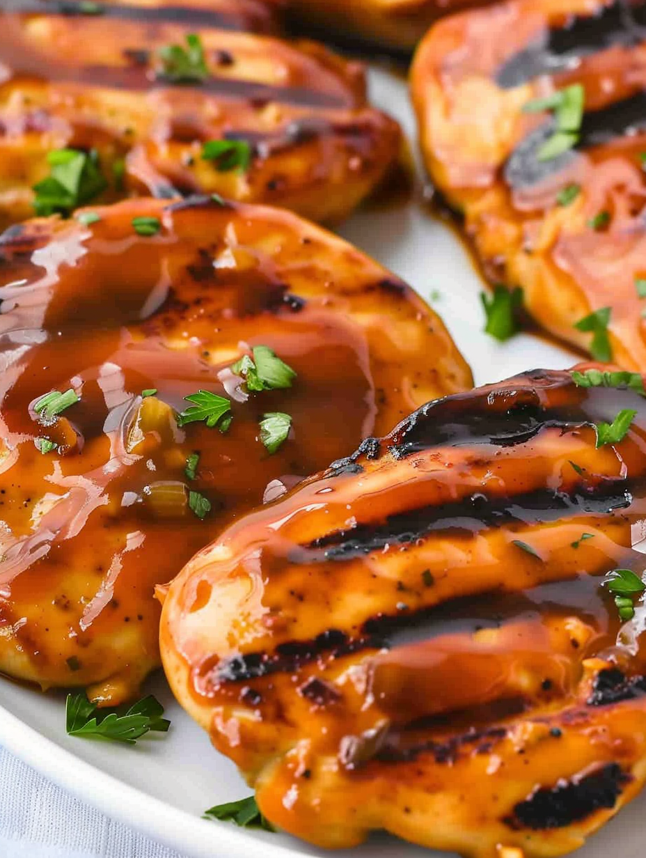 Grilled chicken finished with honey barbecue sauce