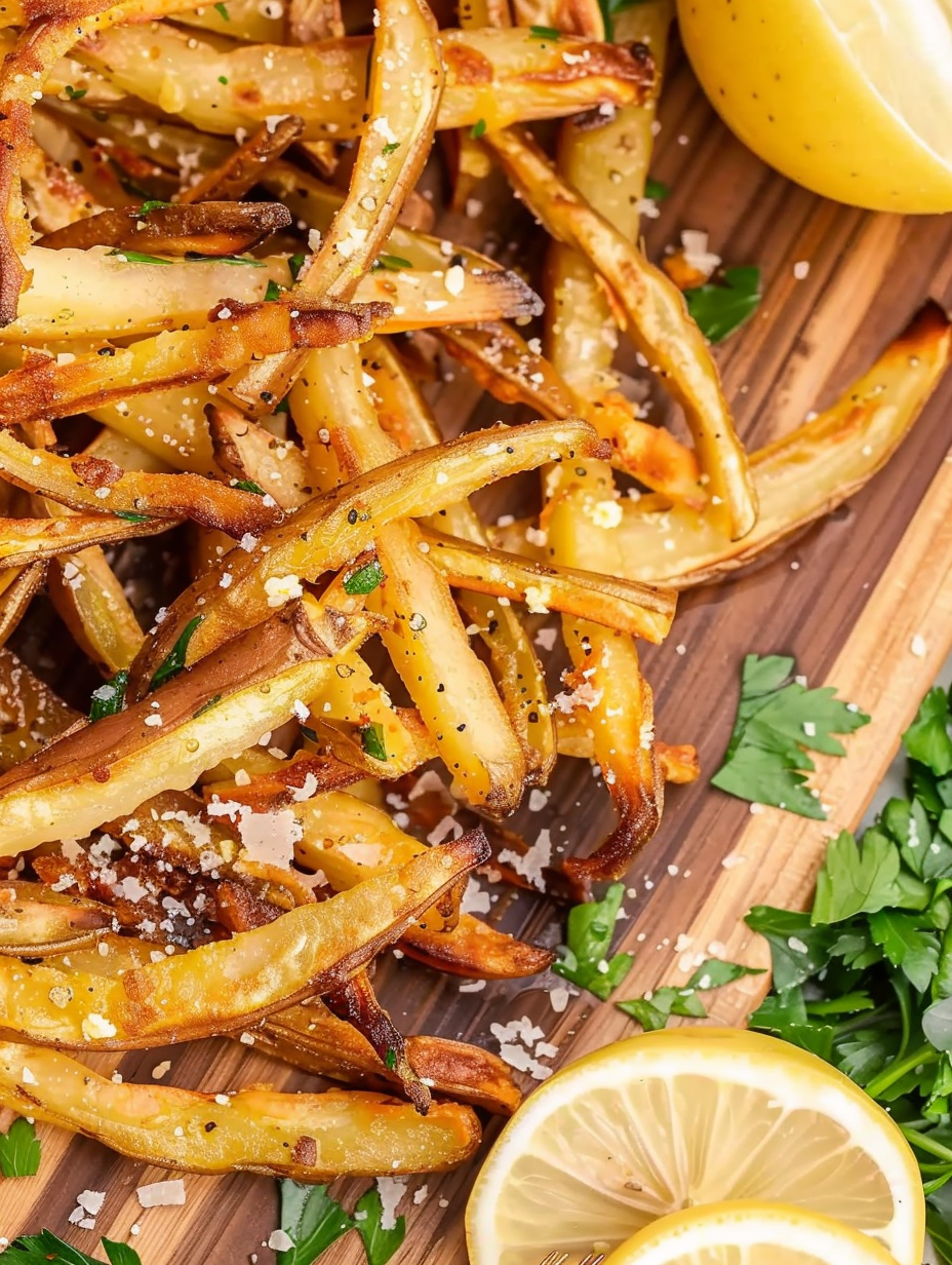 Golden air fryer fries piled in a bowl