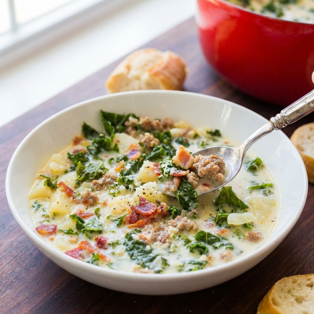 Pot of Zuppa Toscana simmering