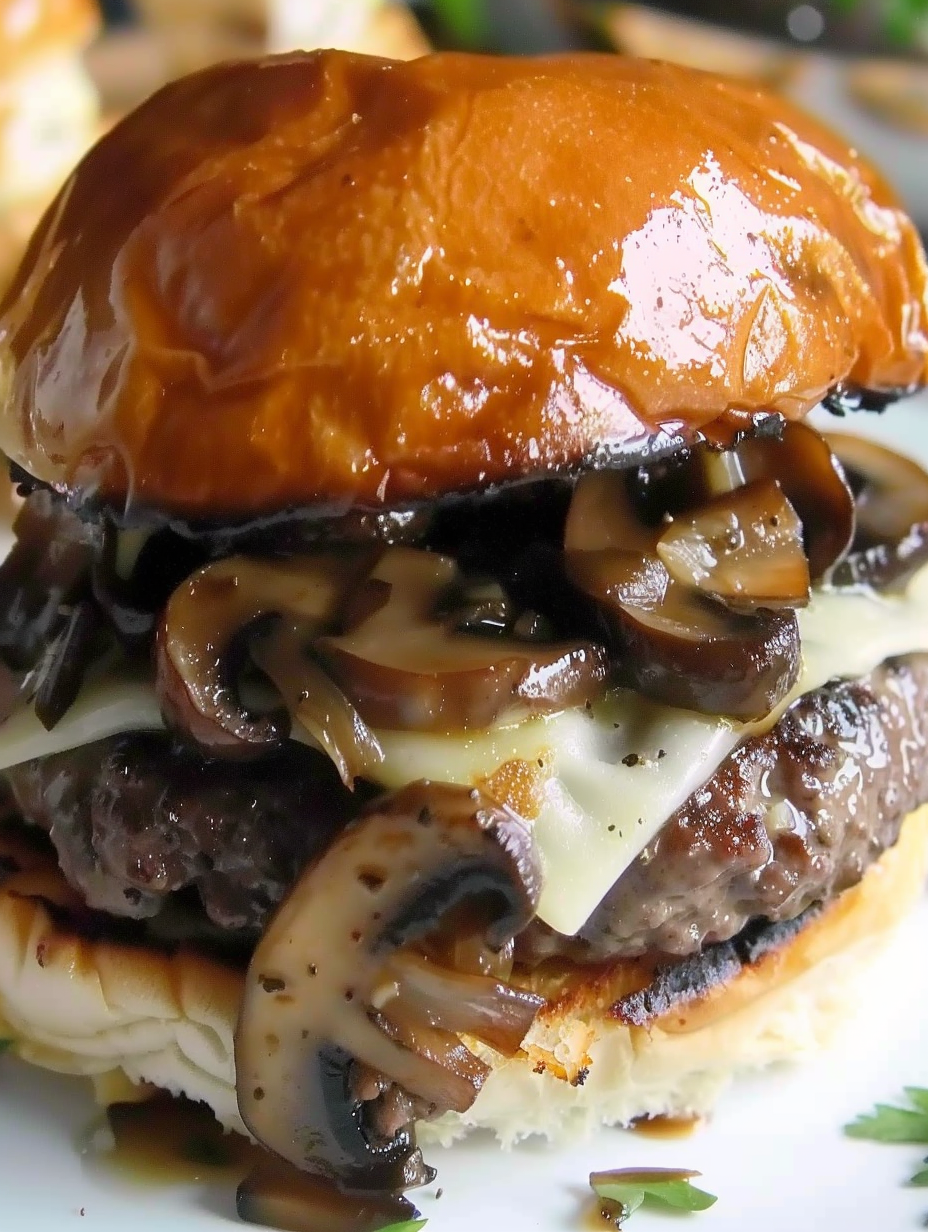 Sauteed mushrooms alongside grilled burger