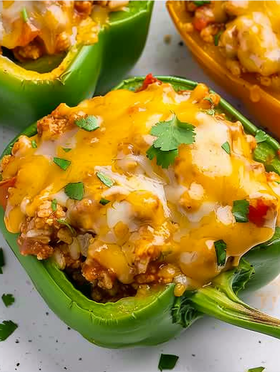 Chicken stuffed peppers fresh from the oven