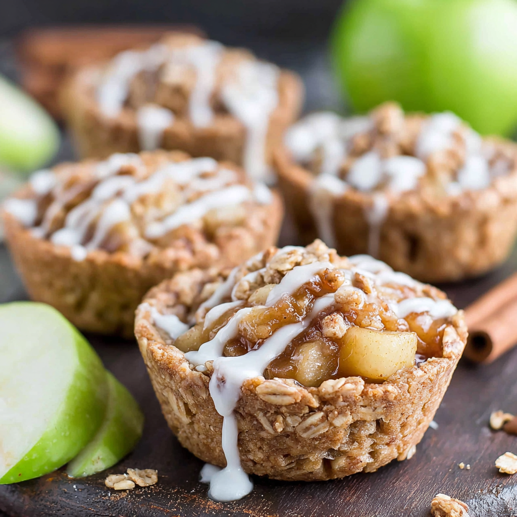 Close-up of oatmeal cookie cups with apple filling on a cooling rack