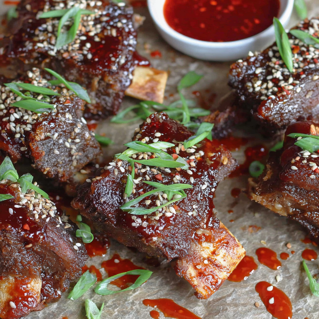 Close-up of glossy Chinese-style rib glaze in a saucepan with a whisk