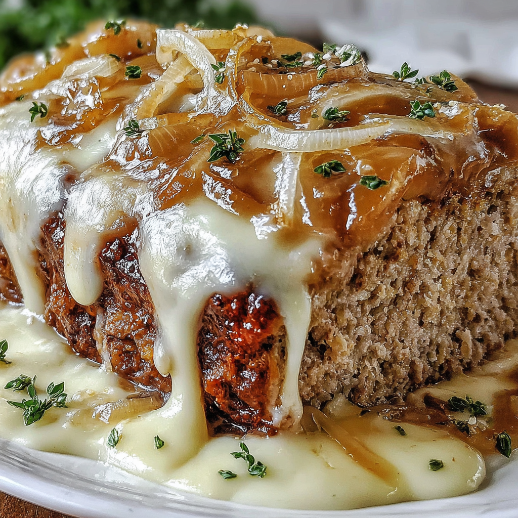 Crockpot French Onion Beefloaf with Swiss Cheese