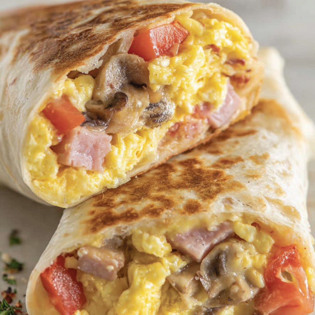Breakfast burritos served with avocado, salsa, and lime