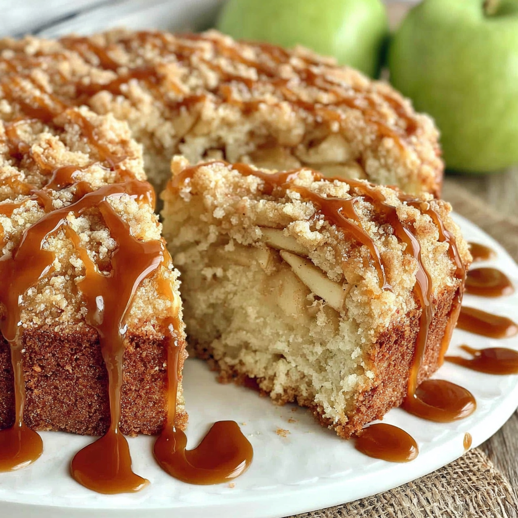 Sliced Irish Apple Cake on serving plate
