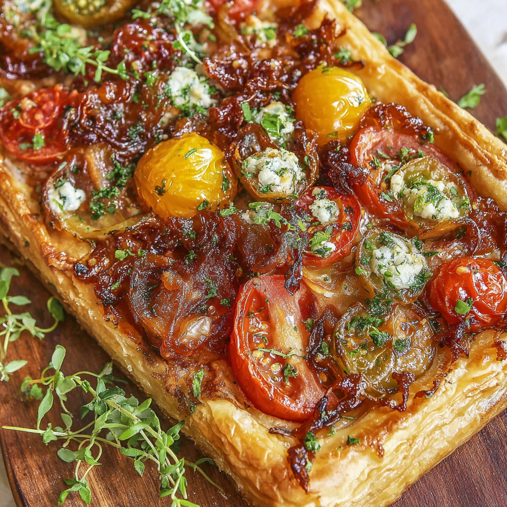 Rustic Tomato Tart with Blue Cheese, Caramelized Onions & Tomato Jam