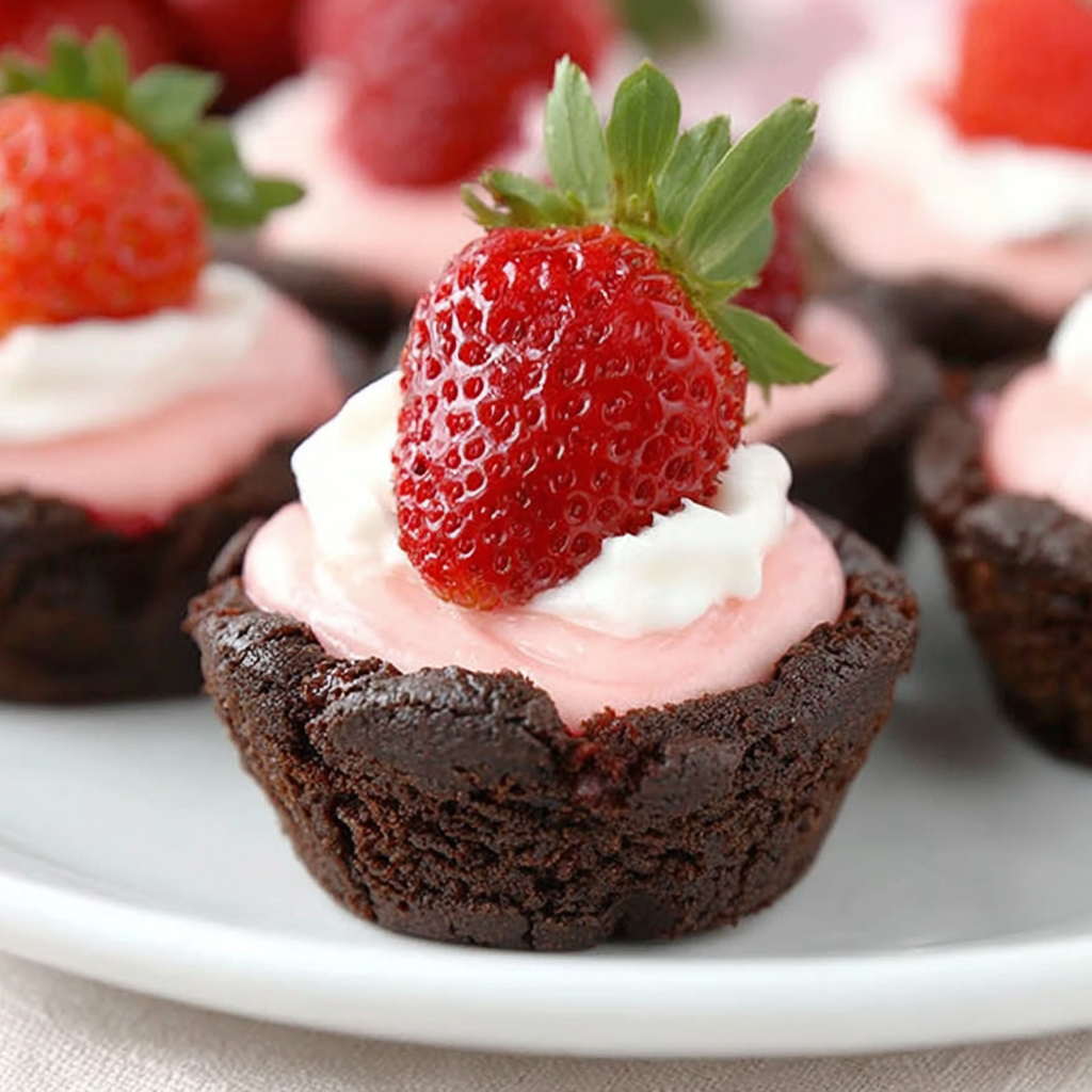 Chocolate cookie cups filled with strawberry cream cheese