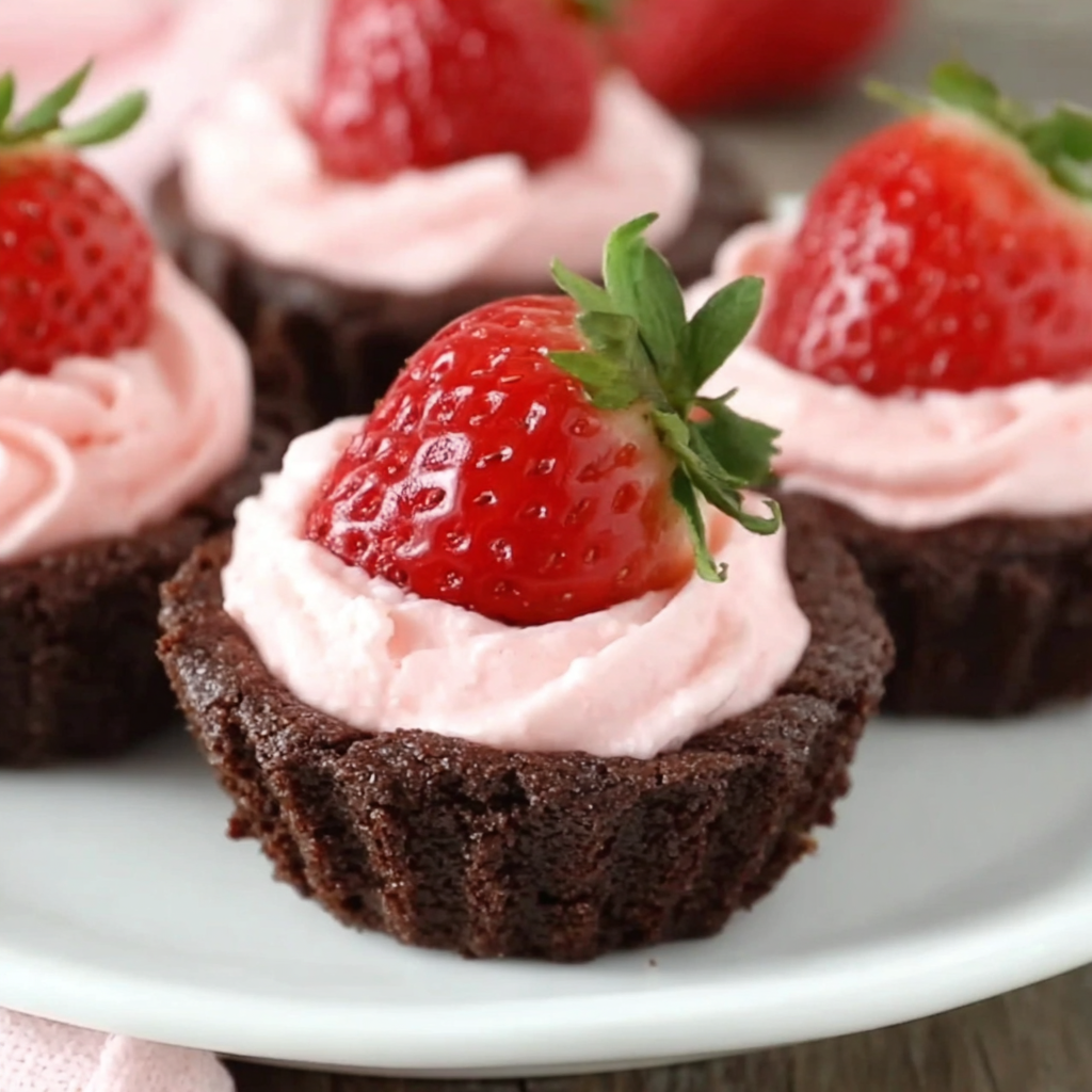 Strawberry cheesecake filling piped into cookie cups