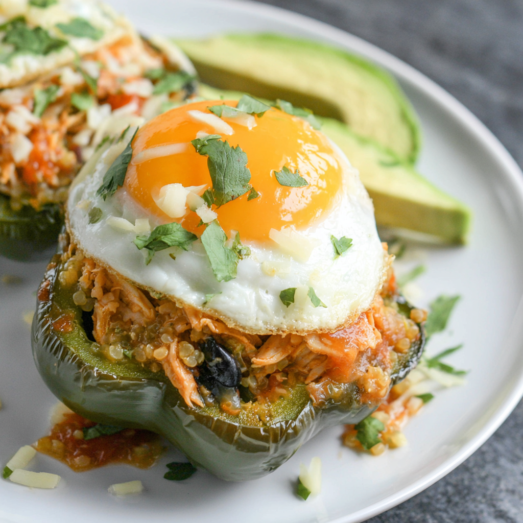 Close-up of a stuffed pepper with avocado and beans