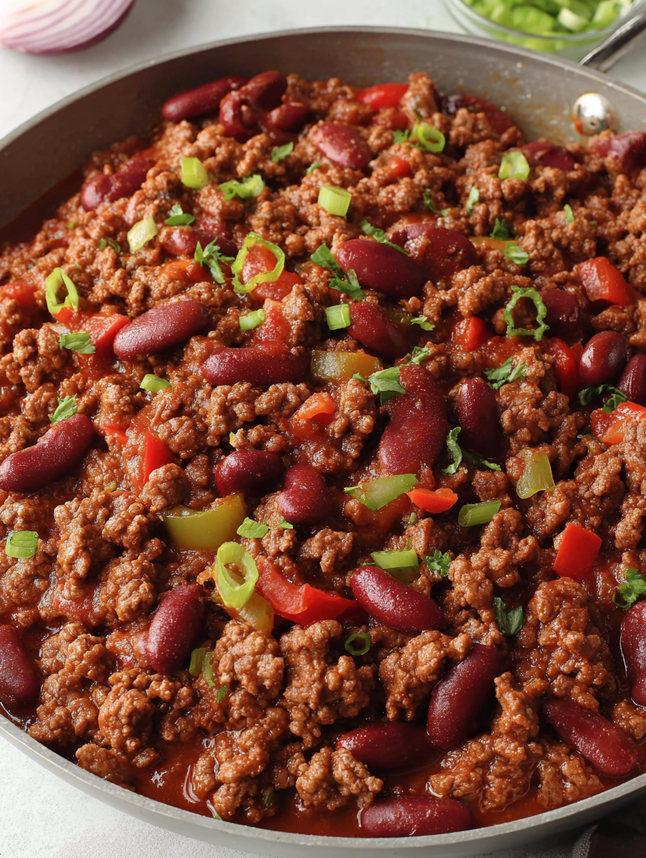 A pot of slowly simmering chili con carne