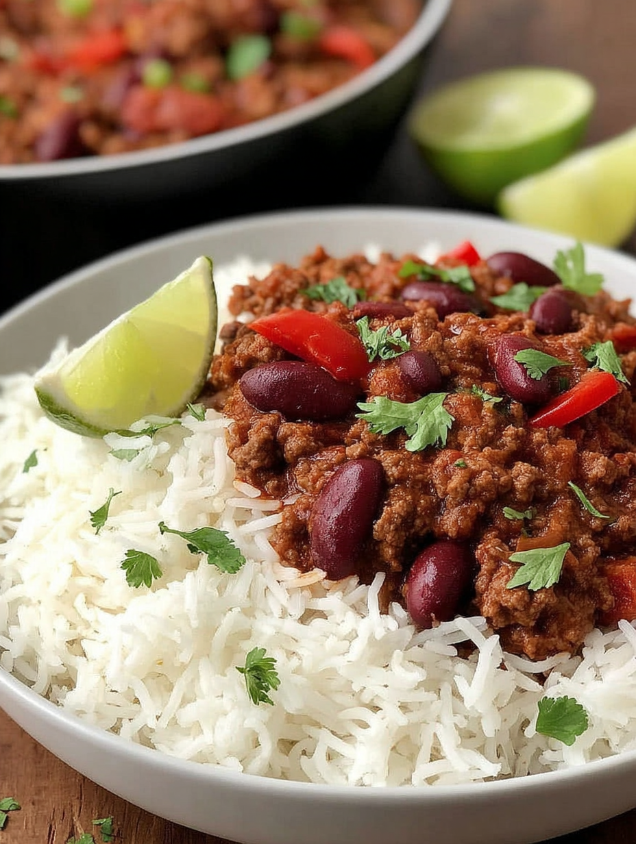 Bowl of chili garnished with sour cream and cilantro
