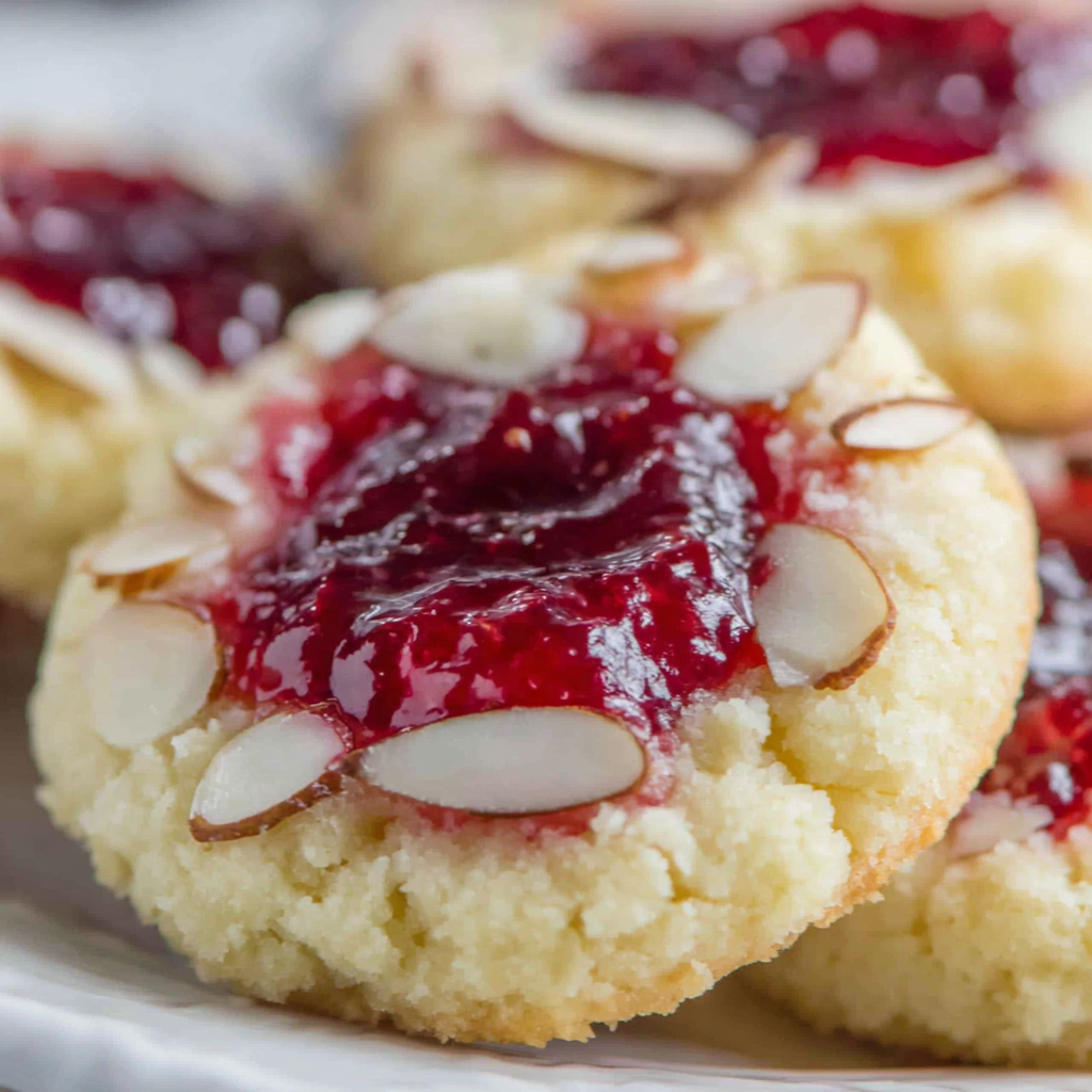 Raspberry Almond Shortbread Thumbprint Cookies