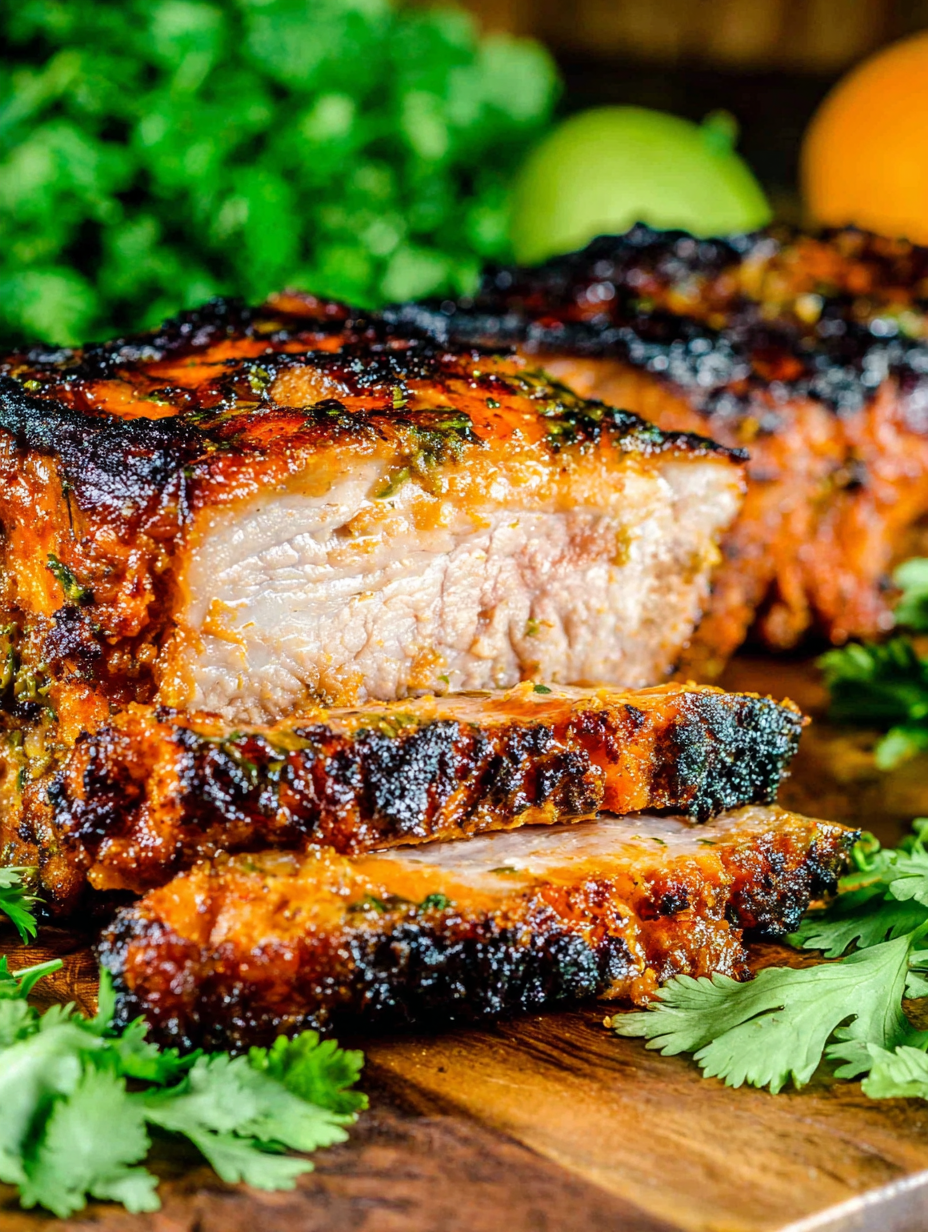 Sliced mojo pork with fresh herbs and citrus